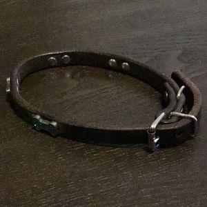 GUC Brown Leather 14” Collar with Teal Gems